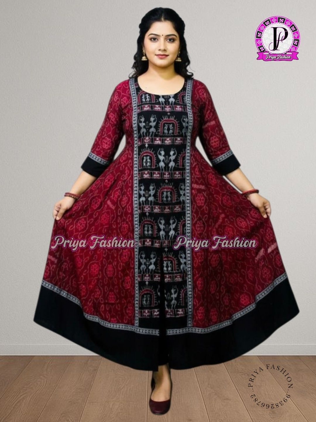 100428 Sambalpuri Round long top kurti